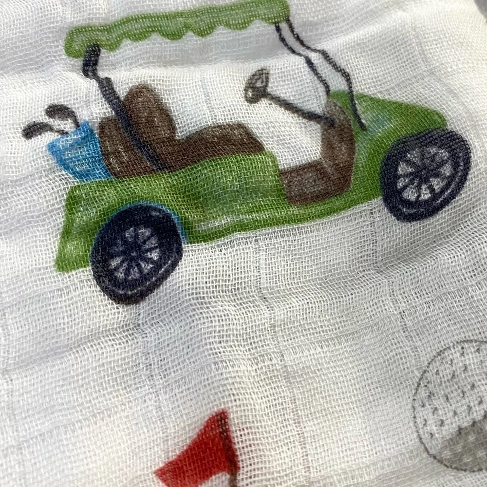 Lolly Banks Muslin Swaddle Blanket Cotton Gauze Green White Golf Theme